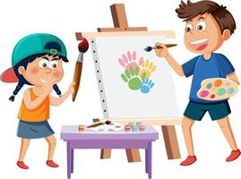 Children painting on canvas vector
