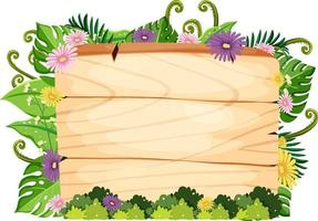 tablero de madera del marco de la naturaleza con las hojas y las flores vector