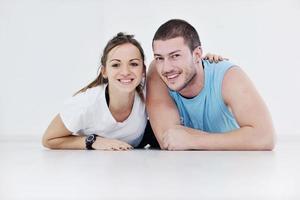 happy young couple fitness workout and fun photo