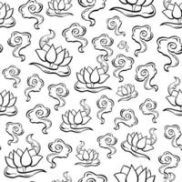 Black line Magic Lotus seamless pattern. Design for paper, covers, cards, fabrics, background and any. Vector illustration.