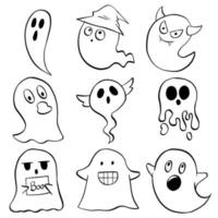 Vector illustration of Halloween Little Ghost cartoon line on white background.