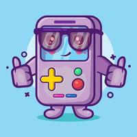 mascota de personaje de videojuego portátil divertido con gesto de mano pulgar arriba dibujos animados aislados en diseño de estilo plano vector