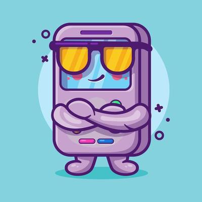cute portable video game character mascot with cool expression isolated cartoon in flat style design