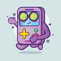 linda mascota de personaje de videojuego portátil ejecutando dibujos animados aislados en diseño de estilo plano vector