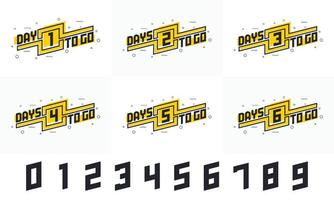 days to go vende paquete de diseño de marketing promocional. 1, 3, 7, 10, 15, 20 días quedan conjunto de diseño de cuenta regresiva. vector