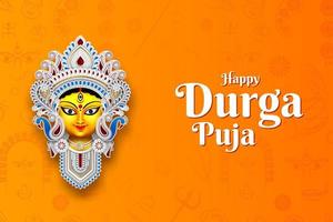 durga maa face illustration with yellow background vector