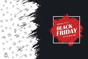 Black Friday Modern Background with abstract brush strokes and shopping icon set vector