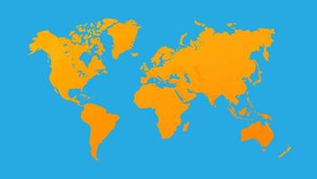 Ilustración de vector de mapa mundial, aislado sobre fondo azul. tierra plana globo terráqueo o mapamundi