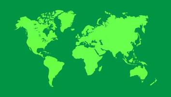 Ilustración de vector de mapa mundial, aislado sobre fondo verde. tierra plana globo terráqueo o mapamundi