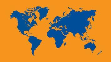 Ilustración de vector de mapa mundial, aislado sobre fondo naranja. tierra plana globo terráqueo o mapamundi