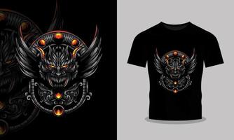 diseño de camiseta y póster de ilustración de dragón volador espeluznante vector