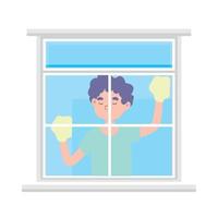 man cleaning the window vector