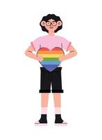 chico con bandera lgbt vector