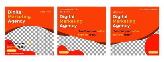 Digital business marketing banner for social media post template, red background vector