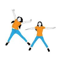 illustration of two girls jumping happily vector