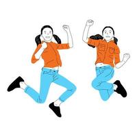 illustration of two girls celebrating victory vector