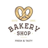 Vintage style bakery shop label, badge, emblem, logo. Vector illustration. Colorful graphic art with engraved design element. Collection of linear graphic on white background.