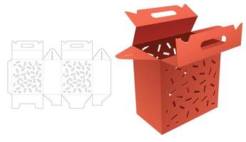 caja de asa de cartón con plantilla troquelada de patrón de rayas estampadas y maqueta 3d vector