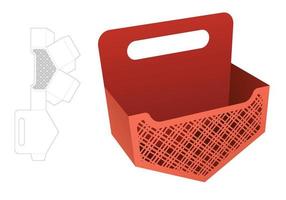 Bottom angle container with handle and stenciled striped pattern die cut template and 3D mockup vector