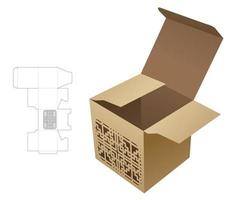 Mini box with stenciled pattern die cut template and 3D mockup vector