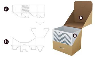 Caja abatible de 2 piezas con plantilla troquelada en forma de zigzag estarcida y maqueta 3d vector