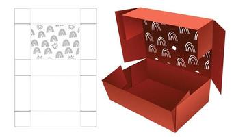 Folded box with stenciled striped pattern die cut template and 3D mockup vector