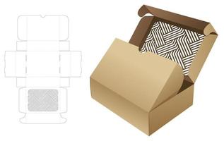 Caja de 2 tapas con plantilla troquelada de ventana con patrón de rayas estampadas y maqueta 3d vector