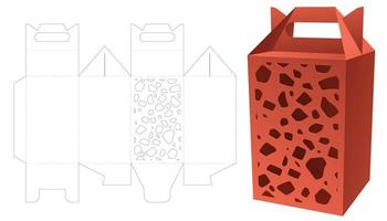 caja de embalaje de mango alto con plantilla de troquelado de ventana de patrón de rayas estampadas y maqueta 3d vector