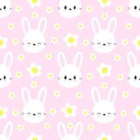 Seamless pattern of cute rabbits on yellow background with flowers. Vector. vector