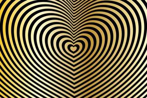Abstract optical illusion. Black background with a gold heart. Vector. vector