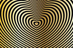 Abstract optical illusion. Black background with a gold heart. Vector. vector