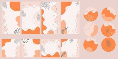 Templates for social media post, highlights, story. Abstract backgrounds. Layouts with hand drawn organic shapes and textures. Vector. vector