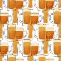 Seamles pattern with stylized illustration mugs of beer yellow color background vector