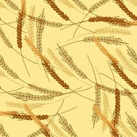 patrón sin costuras con espigas de trigo ilustración sobre fondo amarillo vector