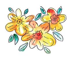 Hand Drawn Watercolor and Ink Line Illustration of Beautiful Garden Yellow Flowers vector