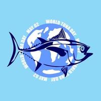 World Tuna Day Illustration. Vector isolated tuna fish stylized clipart banner, poster with lettering. Sea and ocean life marine