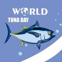 World Tuna Day Illustration. Vector isolated tuna fish stylized clipart banner, poster with lettering. Sea and ocean life marine