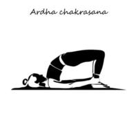 dibujo de línea continua. mujer joven haciendo ejercicio de yoga, imagen de silueta. ilustración en blanco y negro dibujada en una línea. postura de ardha chakrasana vector