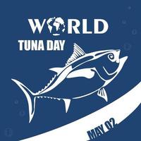 World Tuna Day Illustration. Vector isolated tuna fish stylized clipart banner, poster with lettering. Sea and ocean life marine