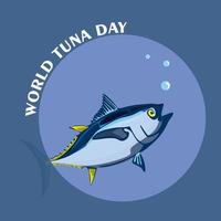 World Tuna Day Illustration. Vector isolated tuna fish stylized clipart banner, poster with lettering. Sea and ocean life marine