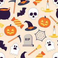 Colorful seamless pattern of Halloween colored flat icons vector