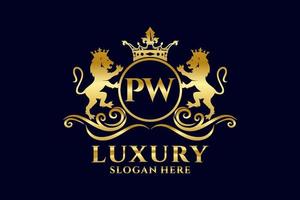 Initial PW Letter Lion Royal Luxury Logo template in vector art for luxurious branding projects and other vector illustration.