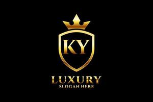 initial KY elegant luxury monogram logo or badge template with scrolls and royal crown - perfect for luxurious branding projects vector