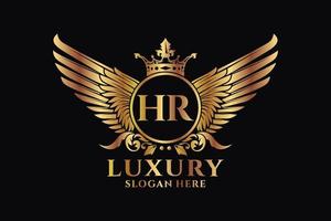 Luxury royal wing Letter HR crest Gold color Logo vector, Victory logo, crest logo, wing logo, vector logo template.