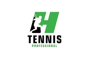 Letter H with Tennis player silhouette Logo Design. Vector Design Template Elements for Sport Team or Corporate Identity.