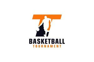 Letter T with Basketball Logo Design. Vector Design Template Elements for Sport Team or Corporate Identity.