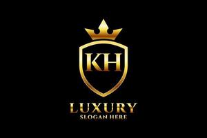 initial KH elegant luxury monogram logo or badge template with scrolls and royal crown - perfect for luxurious branding projects vector