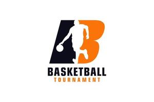 Letter B with Basketball Logo Design. Vector Design Template Elements for Sport Team or Corporate Identity.