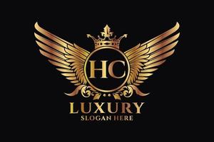 Luxury royal wing Letter HC crest Gold color Logo vector, Victory logo, crest logo, wing logo, vector logo template.