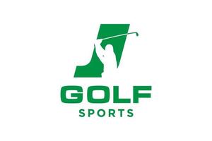 logotipo de icono de letra del alfabeto j para plantilla de vector de diseño de logotipo de golf, etiqueta vectorial de golf, logotipo de campeonato de golf, ilustración, icono creativo, concepto de diseño